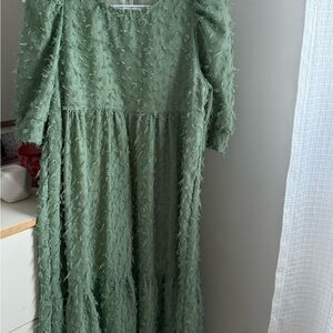 Textured Sage Green Maxi Dress - Women